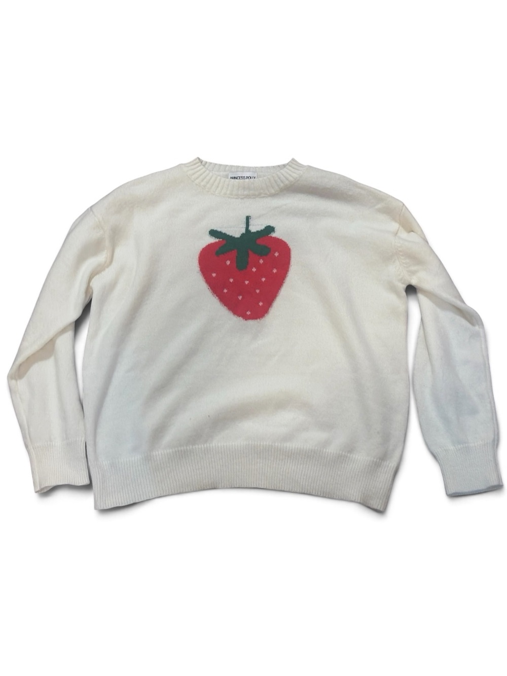 Princess Polly Strawberry Knit Sweater Cream Cottagecore Coquette Preppy S/XS